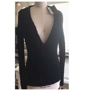 Calvin Klein Collection Deep V Cable Sweater